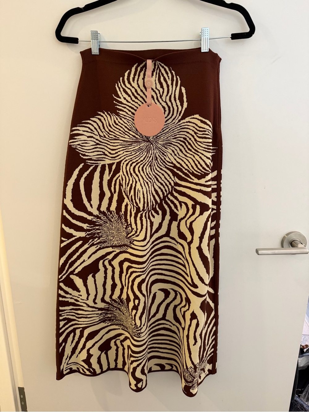 NWT Alexis Brown and Cream Floral Zebra-Print Midi Skirt